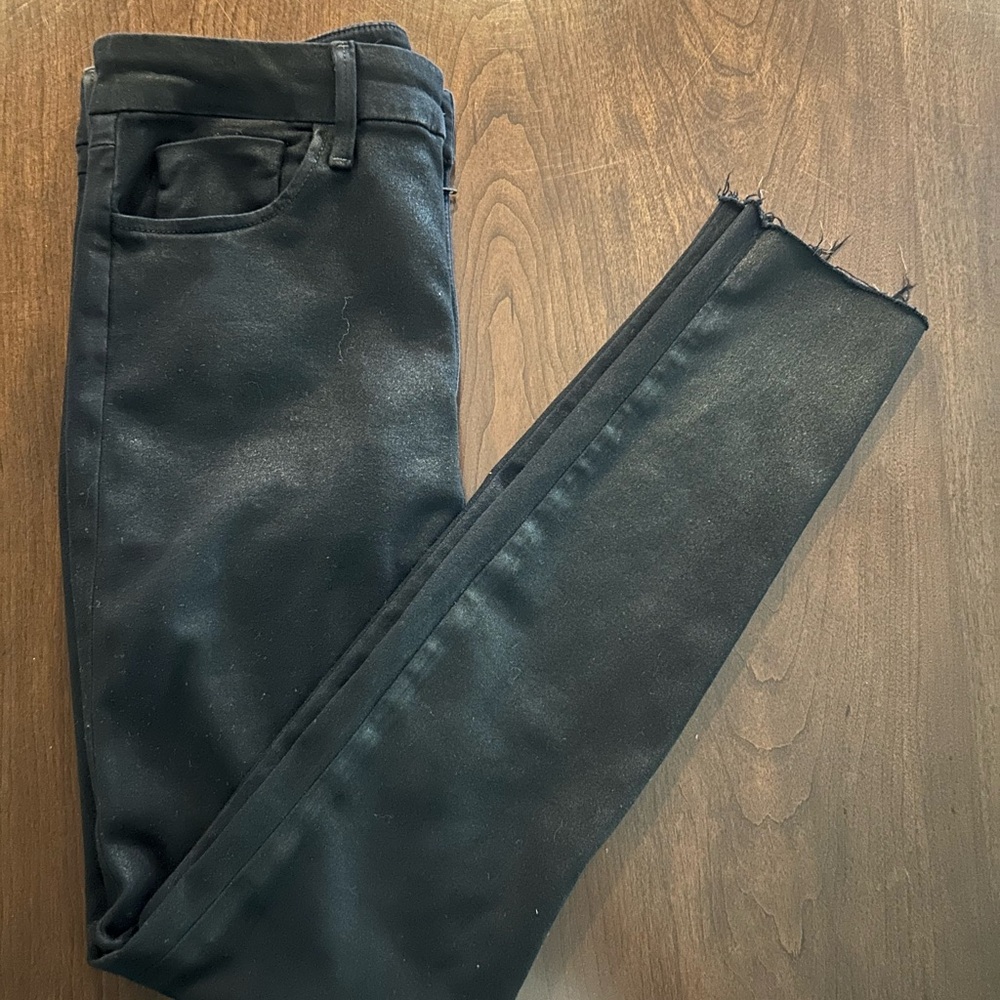 Joe's Jeans “The Charlie” High Rise Skinny Ankle Black Coated Denim